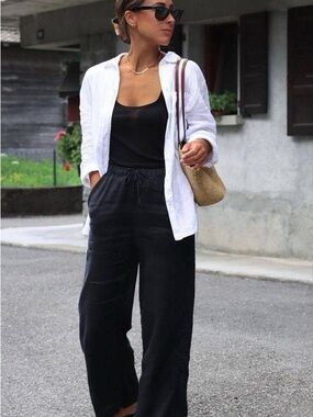Women's Abercrombie & Fitch Black Wide-Leg linen Pants